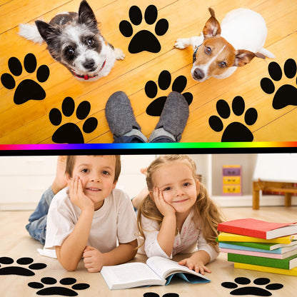ReliThick 30 Pcs Paw Print Floor Decal 7.5" Large Pawprints Wall Cling Self Adhesive Footprint Floor Cling Window Stickers Wall Decal for Bedroom Living Room Decor(Black)