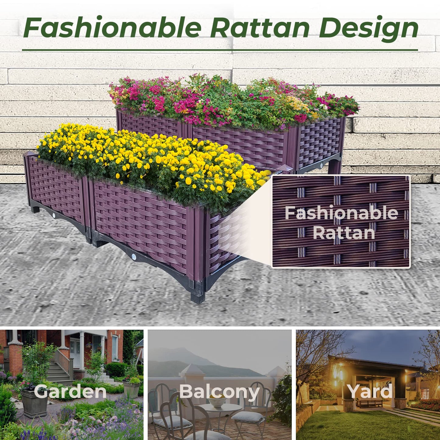 Doppy Plastic Raised Garden Bed Set of 4, Garden Bed Planter Kit for Outdoor Indoor Plants Elevated Garden Boxes Plant pots for Vegetables, Standing Garden Container for Backyard, Patio