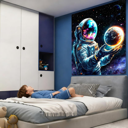 Apdidl Space Galaxy Poster Decor Tapestry for Bedroom, Astronaut Cool Planet Wall Hanging, Fantasy Outer Space Wall Tapestries Men, Funny Art Poster Aesthetic for Boys Guys Gamer Living Room 51" X 60"
