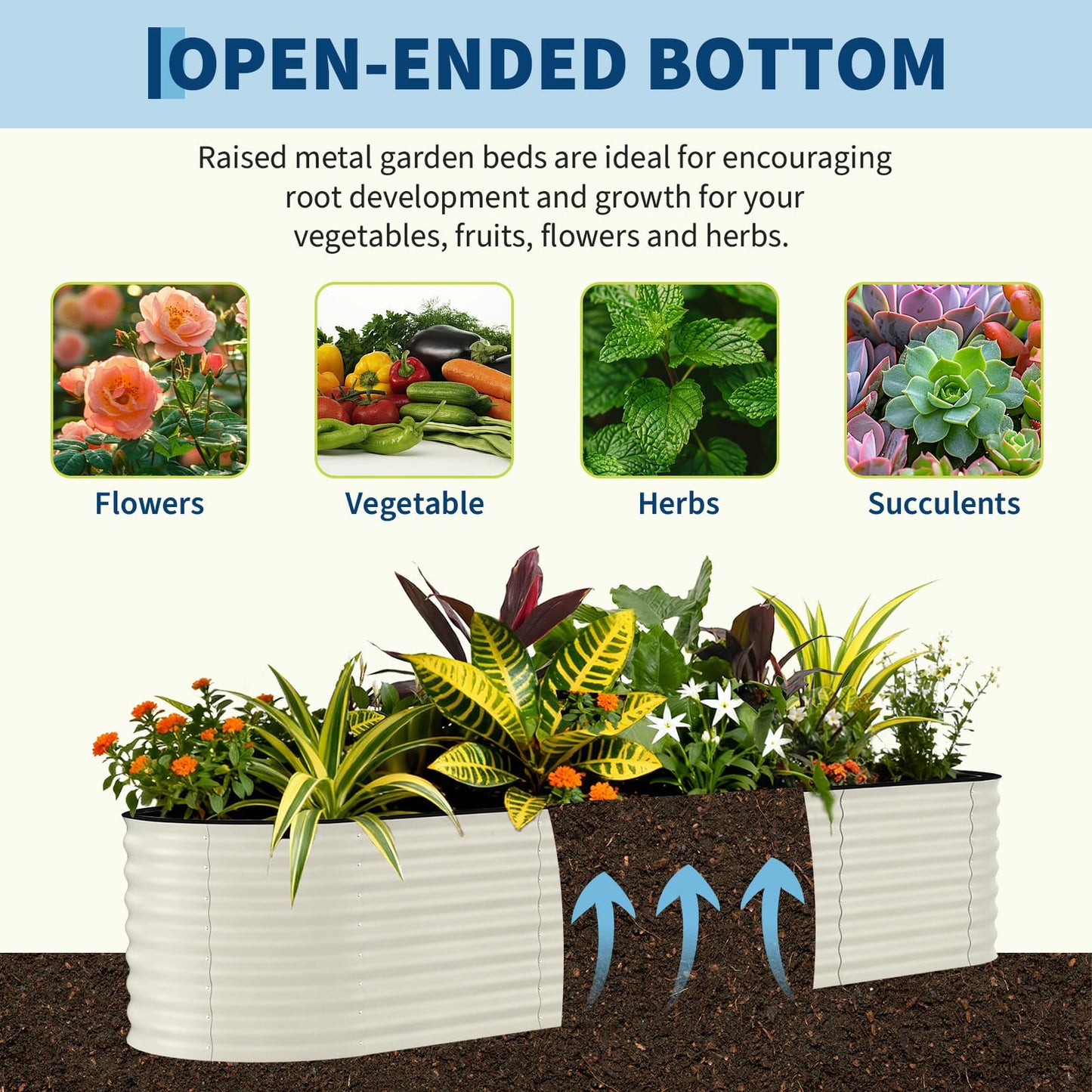 Garvee 2 Pack 8x2x1.5ft Galvanized Raised Garden Bed Kit, Oval Metal Planter Boxes with Anti-Cut Safety Edges, Rust-Resistant Deep Root Planters for Outdoor Vegetables, Flowers, Herbs, Beige