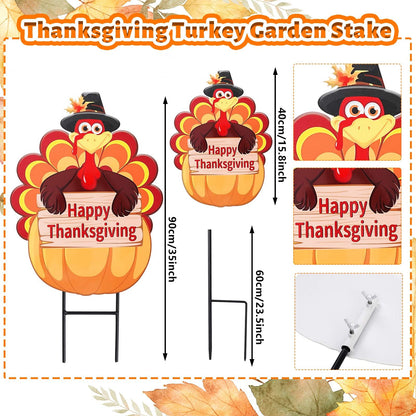 Whaline 2 Pack Fall Thanksgiving Metal Decorative Garden Stake Turkey Pumpkin Welcome Harvest Yard Sign Waterproof for Home Garden Yard Lawn Patio Backyard Walkway Decorations