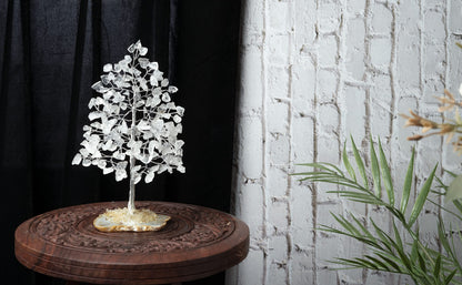 Crocon® Clear Quartz Crystal Wire Tree with Agate Slice Base - Home Decoration, Crystal Gifts, Birthday Gifts for Women & Men, Wedding, Anniversary, House Warming Gift for Her, Mum, Sister & Grandma