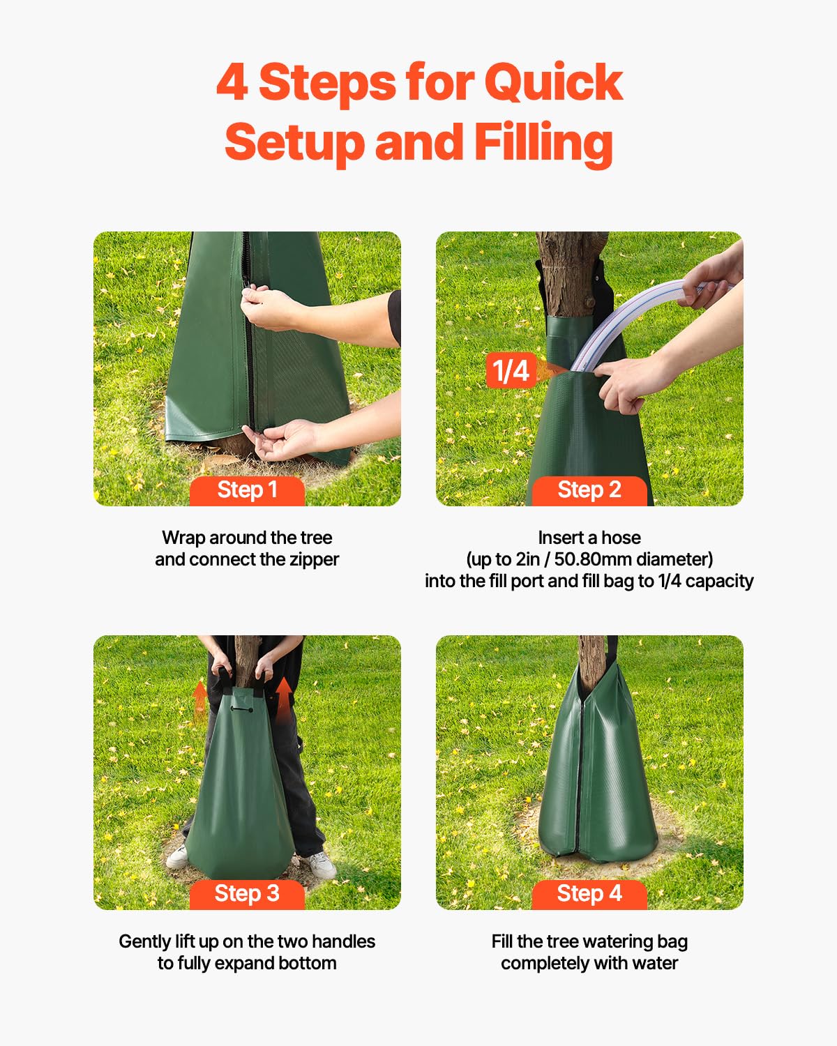 VEVOR 4 Pack 20 Gallons Tree Watering Bag, Slow Release Tree Watering Bags, Refillable Tree Drip Irrigation Water Bags for Trees, Durable Tree Watering System for Deep Root Targeting