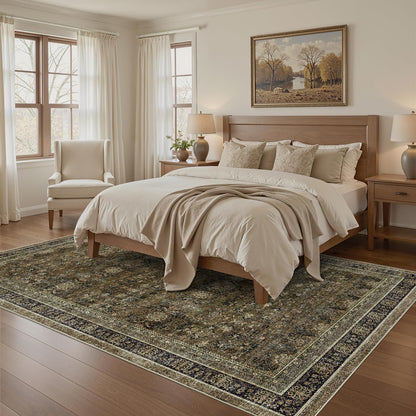 WITSHOCK 5x7 Area Rugs for Living Room: Vintage Modern Boho Moody Retro Antique Farmhouse Dark Carpet, Non-Slip Low Pile Stain Resistant Rug for Bedroom Dining Under Table, Brown Olive Green