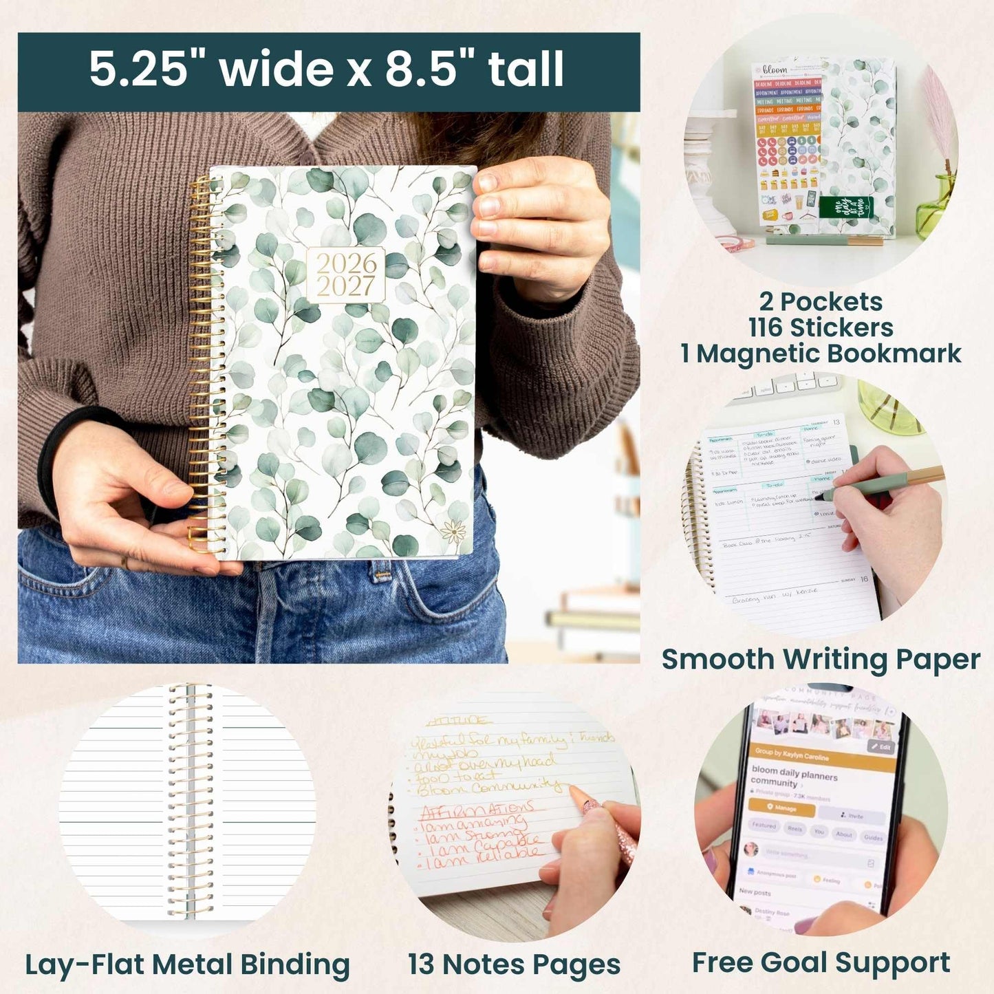 bloom daily planners 2026-2027 Planner - Academic Year (July 2026 - July 2027) Monthly & Weekly Soft Cover Planner for Women - 13 Month Inspirational Agenda Book with Stickers - 5.5" x 8.25" - Boho Greenery
