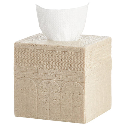 Beige Tissue Box Cover – Modern Resin Cube Holder for Bathroom, Bedroom, Office – Decorative Square Tissue Box for Countertop, Nightstand, Vanity & Desk – Heavy&Sturdy
