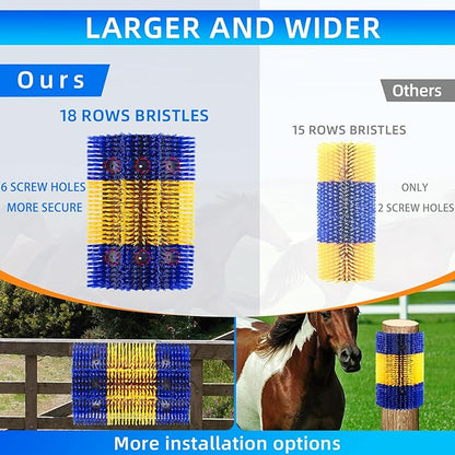 Extra Large Size Livestock Scratching Brush, Upgraded Horse/Goat/Cow/Cattle Scratcher Brush for Grooming, Itch Relief Horse Scratcher Brushes Kit with Two Sets of Mounting Screws(2-Pack,Yellow)