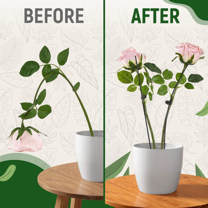 10Pcs Plant Support Stakes for Indoor Plants 16 Inches with 15 Clips, Plant Sticks for Indoor and Outdoor Plants, Tall Bendable Orchid Clips and Single Stem Flower Stakes (Green)
