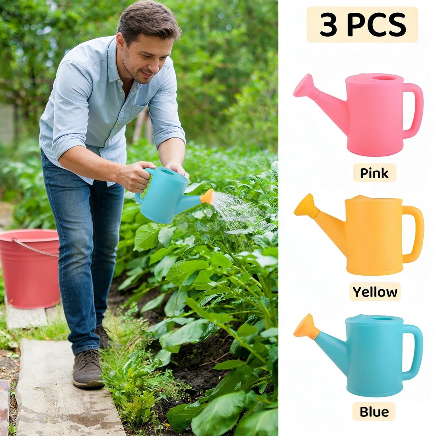 Watering Can for Indoor Plants, 3PCS Small Cute Plastic Gardening Sand and Beach Watering Can Set for House Garden Flower Outdoor Plants, 800ml / 27oz / 0.2 Gallon