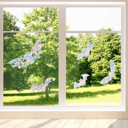 AREAWA Rainbow Window Clings, 8 PCS Bats - Non-Adhesive Prismatic Vinyl Decals, Bird Strike Deterrent for Glass, Indoor Decor, Reusable, Irregular Shaped Stickers