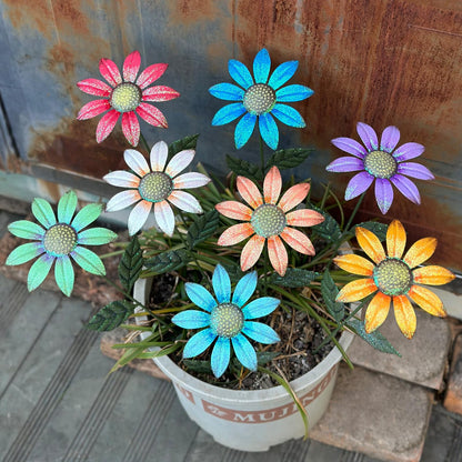 HUTHDAK Metal Flowers for Outside,8 Pack 16.15" Decorative Garden Stakes with Swaying Flowers Head Yard Art,Spring Garden Decor for Lawn, Pathway & Garden