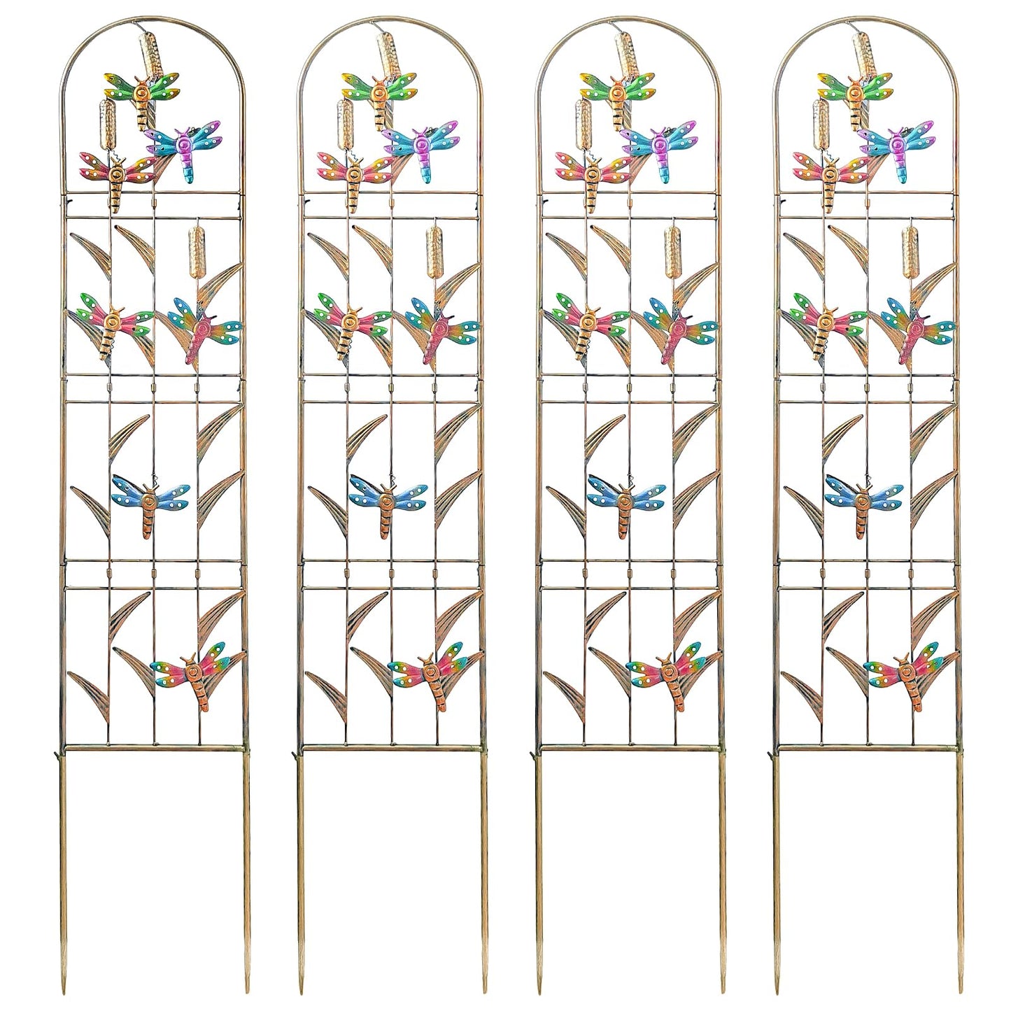 aboxoo Set of 4 Packs Dragonfly Metal Garden Trellis for Climbing Plants,Outdoor Decorative Flowers Arch Fence Trellis for Outdoor Patio,Garden,Lawn,Yard,Backyard,Wall Brackets,60'' H x 11'' W