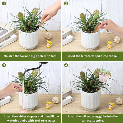 Yurucenus Strawberry-Shaped Glass Plant Watering Globes (Set of 2) - Vacation Plant Watering Devices with Terracotta Spikes, Top-Fill Watering Globes, Self Watering Planter Insert for Plants