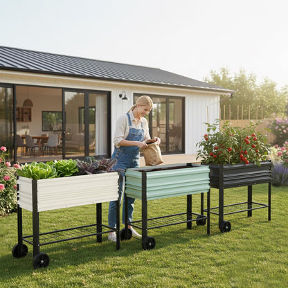 WORKPRO Galvanized Raised Garden Bed with Legs & Wheels, 37x14.6x31.6in, 400LB Capacity Elevated Planter Box for Garden, Backyard, Patio & Deck, Light Green