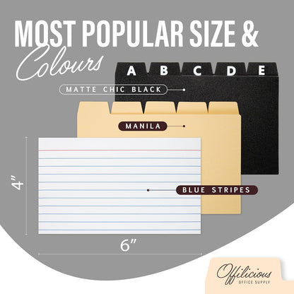 Black Index Card Holder 4x6 - Index Card Box With Index Dividers, Ruled Cards & Stickers - Recipe & Flash Card Holder Box Organizer
