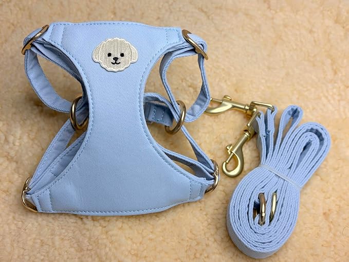 AetruffyPet 100% Cotton Dog Harness and Leash Set – Soft Breathable Vest for Small Dogs, Adjustable No-Choke Design, Lightweight Walking Set (XS/S/M) (Blue, S)