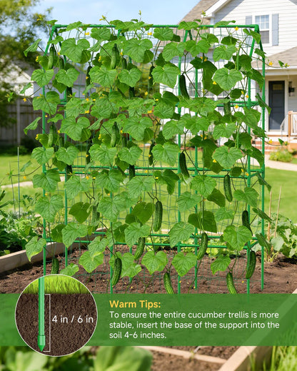 Cucumber Trellis for Climbing Plants Outdoor, A-Shape Garden Trellis for Raised Bed, Metal Plant Trellis with Garden Netting for Flower Vegetables, Pea, Grape (50 * 17 * 65inch(L*W*H)