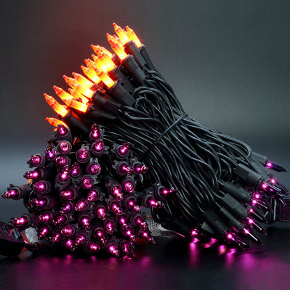 YULETIME 200 Orange & Purple Halloween Lights with Black Wire, Pack of 2 Sets 33 ft 100 Count UL Certified Christmas String Lights (Orange & Purple)