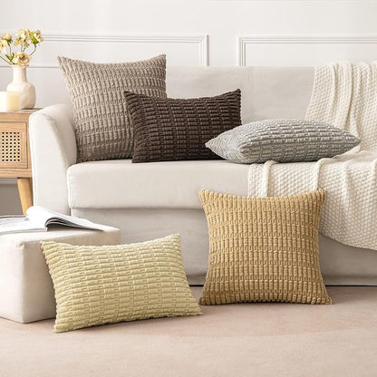 MIULEE Pack of 2 Corduroy Decorative Throw Pillow Covers 16x16 Inch Soft Boho Striped Pillow Covers Modern Farmhouse Home Decor for Sofa Living Room Couch Bed Beige