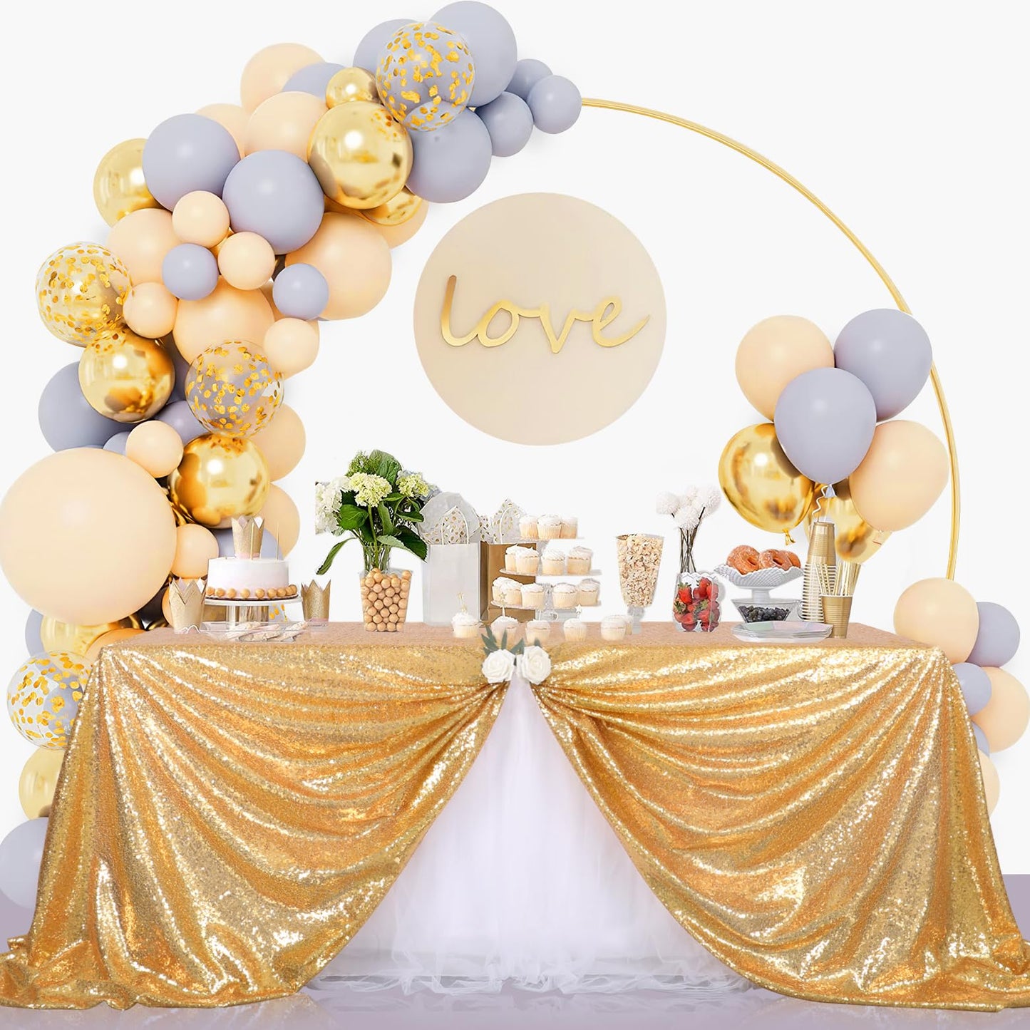 B-COOL Sparkly Drape Tablecloth Gold Tablecloths Sequin Fabric Table Cloth for Ceremony Party Halloween 50x80 Inch
