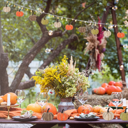 AnyDesign 16Pcs Fall Thanksgiving Pumpkin Hanging Ornament Green Flaxen Orange Brown Burlap Pumpkin Hanging Decors for Autumn Harvest Halloween Christmas Party Tree Mantel Wall Home Decoration