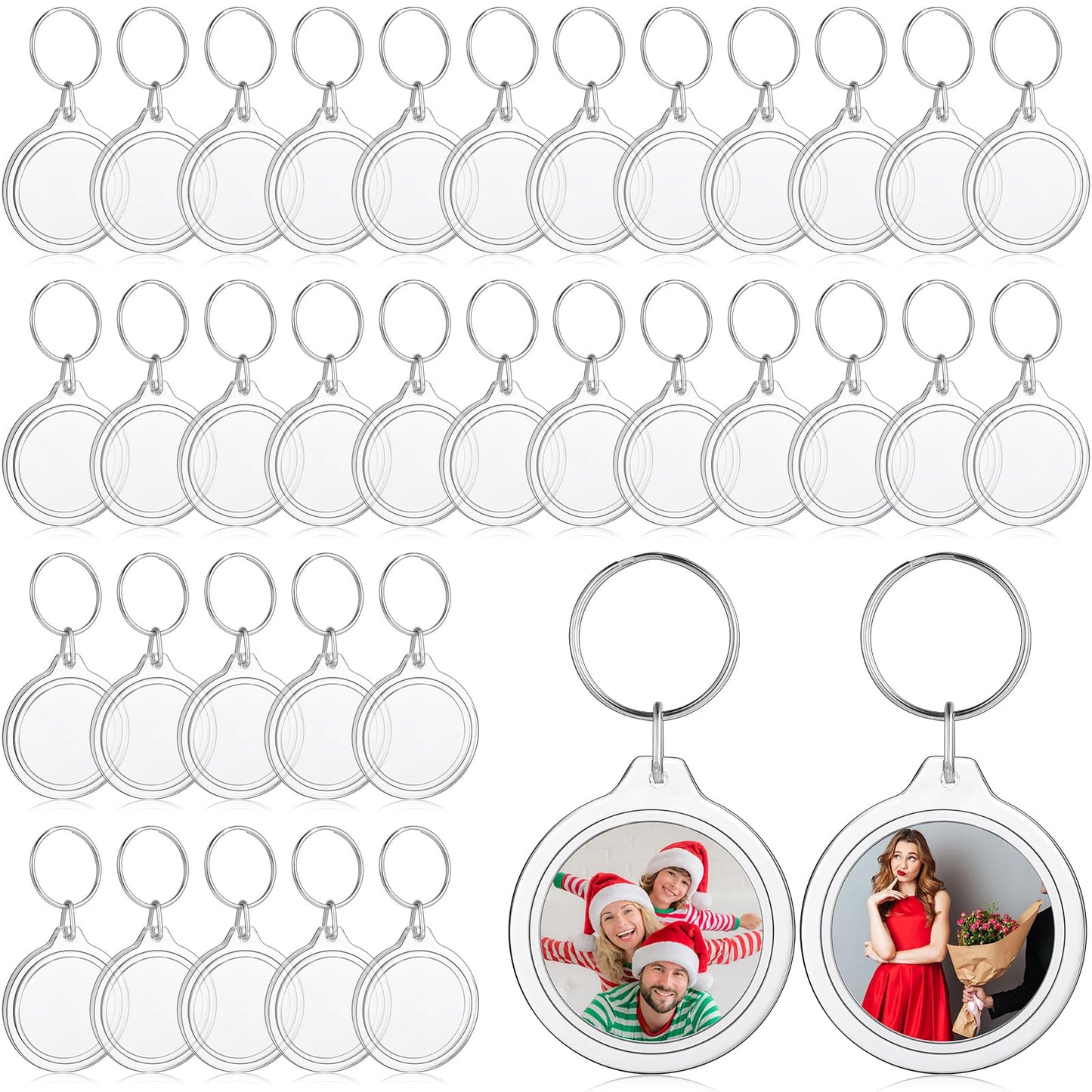 MTLEE 150 Pcs Round Photo Insert Keychain Clear Acrylic Picture Keychains Picture Frame Blank Photo Insert Keyring