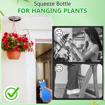 Squeeze Bottle for Hanging Plants, 19" Long Spout Plant Watering Bottle, Easy Squeeze Indoor/Outdoor Watering Can Alternative, Precise Sprinkling for Hanging Baskets, Houseplants(Blue,8 oz,1 Pack)