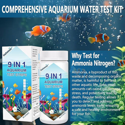 Aquarium Test Strips for Fish Tank: 9 in 1 Aquarium Ammonia Test Strips for Fish Tank - 50 Counts Aquarium Water Test Kit Testing Ammonia Nitrogen, Copper, pH and More