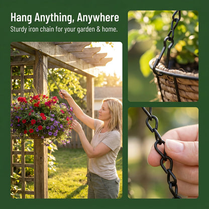 Suwimut 157 Inch Hanging Chains, Black Metal Hanging Basket Chain with 30 S Hooks and 30 Clips for Bird Feeders, Billboards, Planters, Wind Chimes, Lanterns, Grow Lights, Ornaments, Outdoor/Indoor Use