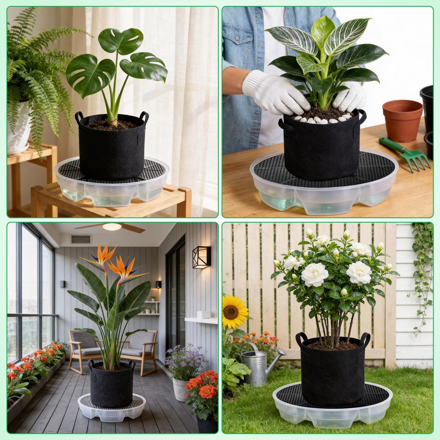 Yimomoyi 4 Pack Self-Watering Fabric Pot Base - Auto-Irrigation System Plant Saucer, Auto Watering Plant Water Tray Self Watering System for Indoor Greenhouse Grow Tent Garden