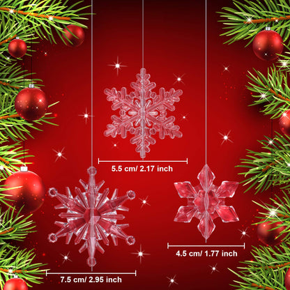 Boao 70 Pcs Crystal Snowflake Hanging Ornaments Clear Acrylic Christmas Tree Ornaments with Drop Pendants for Winter Snow Xmas Holiday Iced Party Decorations(Transparent)