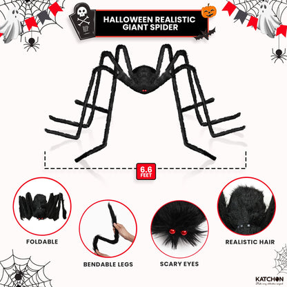 KatchOn, Giant Halloween Black Hairy Spider - 6.5 Ft, Foldable Fake Spider Halloween Decorations Outdoor | Summerween Decorations Party | Giant Spider Decoration for Summerween Party Decorations