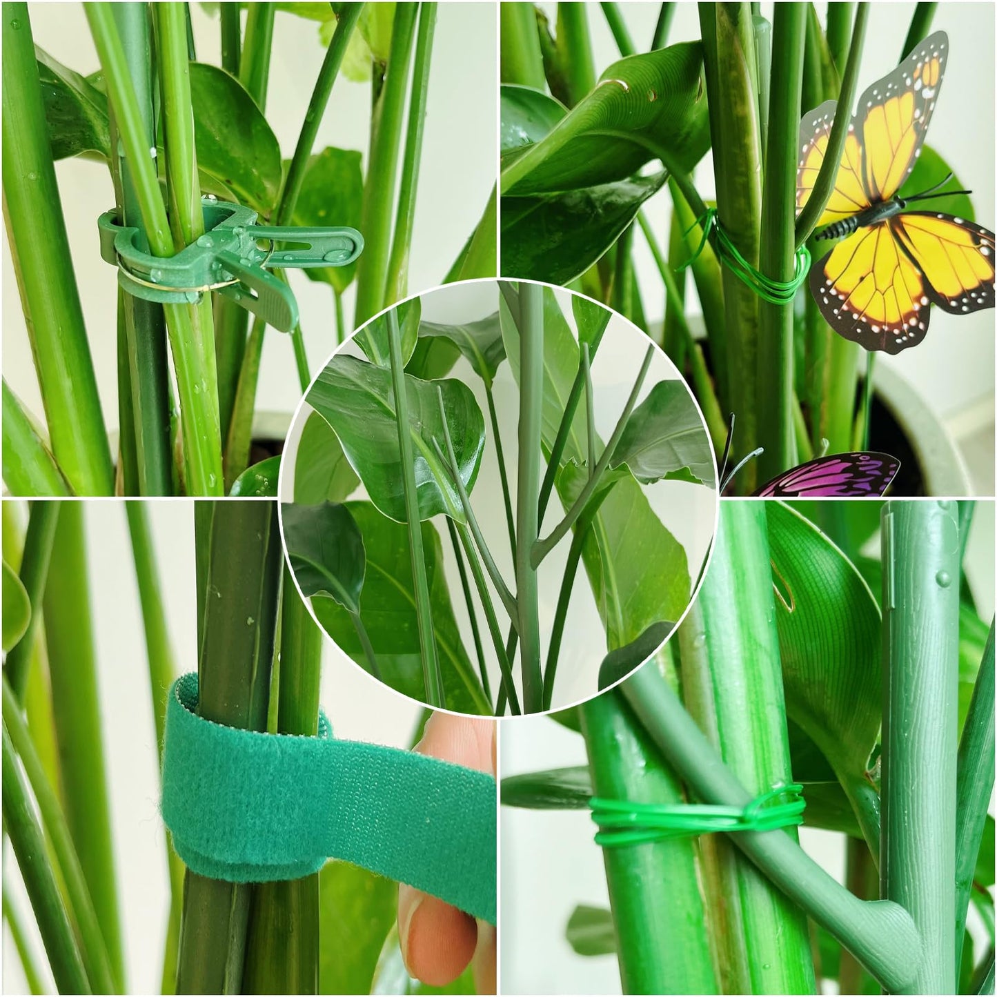 6 Pack Plant Support Plant Stakes for Indoor and Outdoor Plants, 44.8” Plant Sticks with Plant Clips Twist Tiers and Plant Tiers for House Potted Plants, Monstera Plant Support for Climbing Plants