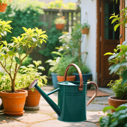 SunnyTong Metal Watering Can for Outdoor and Indoor Plants, Watering Can Decor, 1 Gallon (NewGreen)