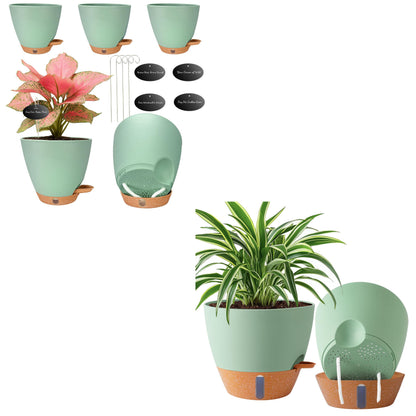 Fielda 6 Inch Self Watering Pots for Indoor Plants (5-Pack) & 2 Pack 10 inch Plant Pots,Plastic Planters with Drainage Holes, Deep Reservoir, Water Level Indicator, Modern Decorative Flower Pot