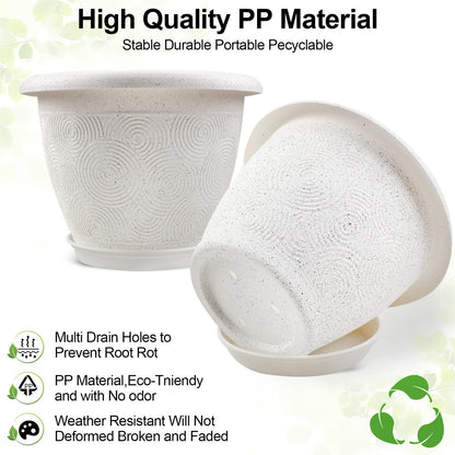 Plastic Flower Pots Planters For Indoor Plants, 3 Pack 10 Inch White Plant Pots With Drainage Hole & Tray, Modern Decorative Large Plant Pot With Saucer For Indoor Outdoor Plants Garden House Planter