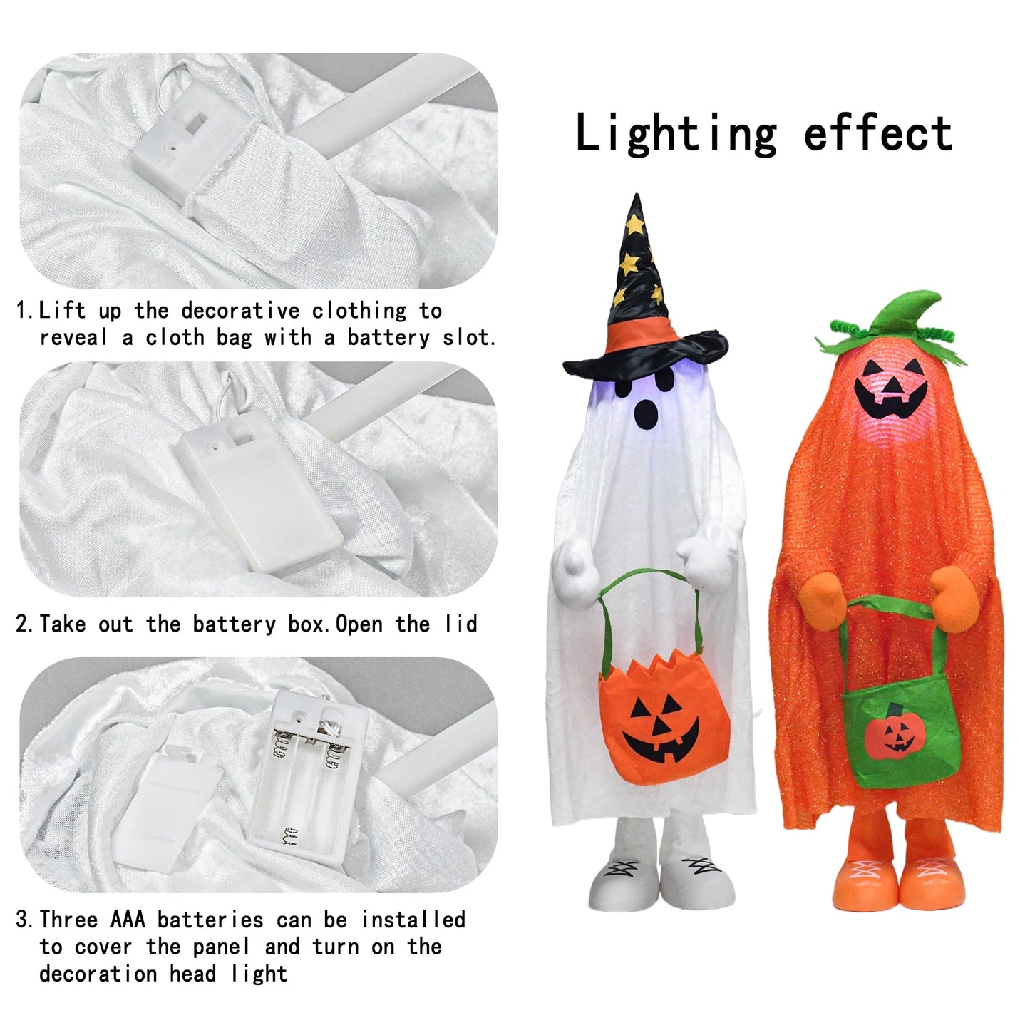 YUETJIN 37" Front Porch Light up Halloween Ghost Figure Décor, Kit Standing Trick or Treat Indoor and Outdoor Decorations-Start