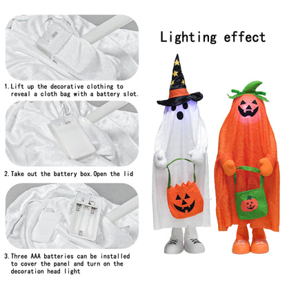 YUETJIN 37" Front Porch Light up Halloween Ghost Figure Décor, Kit Standing Trick or Treat Indoor and Outdoor Decorations-Start