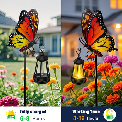 Solar Lights Outdoor Waterproof 2 Packs Butterfly Garden Decor Stakes,32.28in Garden Butterfly with Solar Lights,Birthday Gifts for Women Mom,Metal Decorative Lights for Yard Art Patio Porch Lawn