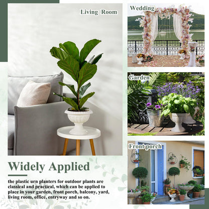 Zhehao 1 Pcs Classic Urn Planter Plastic Urn Planters Outdoor 12 x 10 Inch Traditional Pedestal Flower Pots Outdoor Large White Vases Indoor for Garden Patio Front Porch