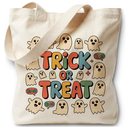 LRYBUD Halloween Tote Bag Trick or Treat for Women Canvas Womens Work Tote Bag Gifts