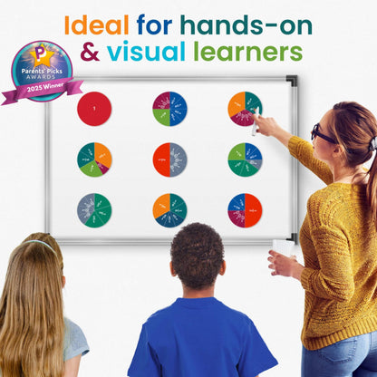 Oyster&Pop 180pcs Award-Winning Fraction Manipulatives - Large Magnetic Fraction Tiles and Circles Magnets Set - Fractions for Kids - Hands-On Montessori Math - Includes Learning Fractions eBook