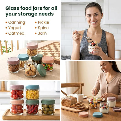 12Pack 10oz Overnight Oats Containers with Lids, Glass jars with Airtight Lids, Glear Food Storage Containers, Mason Salad jars for Yogurt Snacks Pudding Spice Sugar