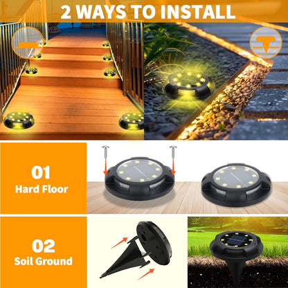 ANKUNABA Solar Ground Lights, 8 Pack 12 LED Solar Disk Lights Outdoor Waterproof In-Ground Landscape Lighting for Garden Pathway Yard Lawn Patio Deck Driveway Walkway Outside Decor (Warm White)