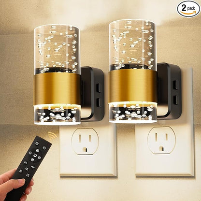L LOHAS LED Night Light,[2-PACK] Dimmable Night Lights Plug into Wall with Remote Control, RGB Color Changing, Dusk to Dawn Sensor, Acrylic Bubble Nightlight for Bathroom