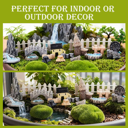VerdantVibes 21-Piece Fairy Garden Kit with Mini Bridge, Waterwheel & Tree Stump Piers - Woodland Pond Decor Set for DIY Craft, Indoor/Outdoor Garden Accessories