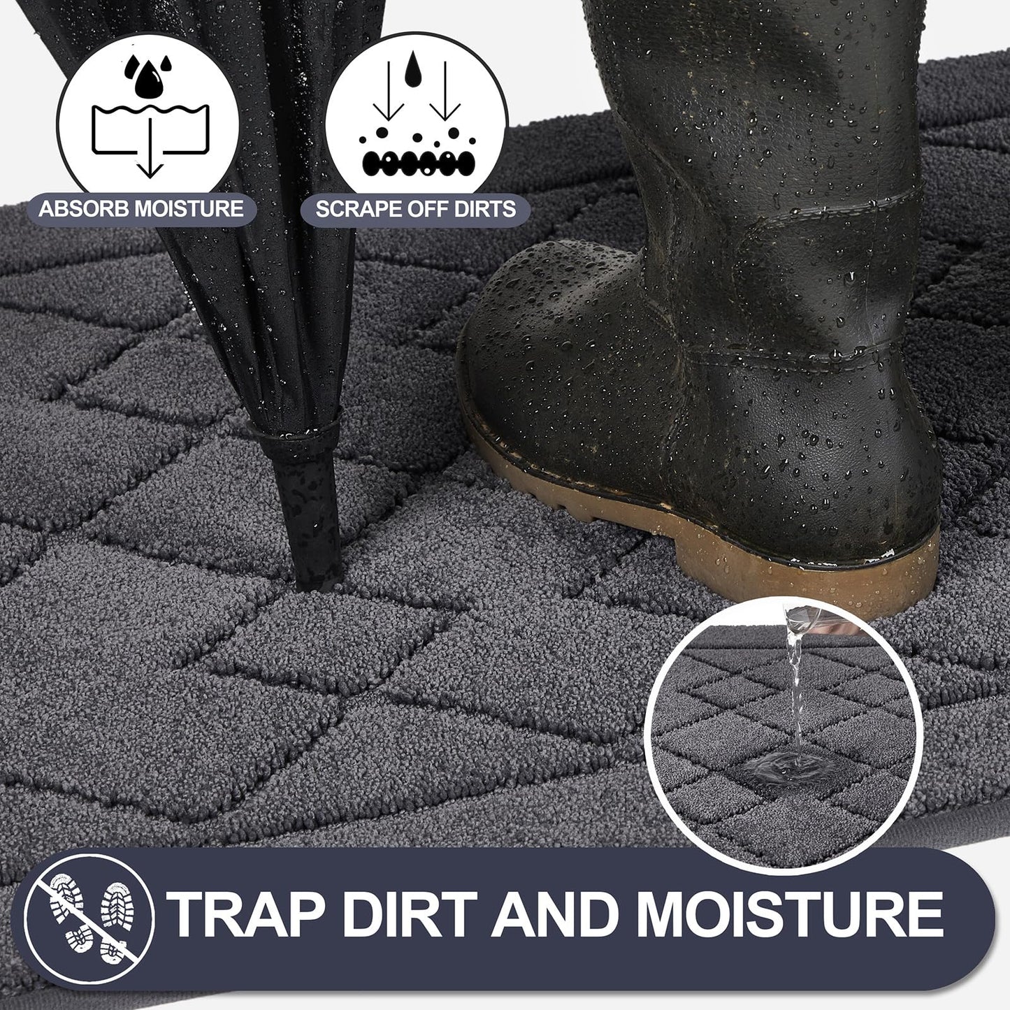 REFETONE Dirt Trapper Door Mat 32" x 40", Washable Indoor Doormat Rubber Backing Non Slip, Resist Dirt and Absorbent Entrance Mat, Low Profile Inside Floor Mats for Front Back Door and Entryway, Grey