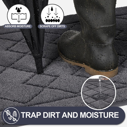 REFETONE Dirt Trapper Door Mat 32" x 40", Washable Indoor Doormat Rubber Backing Non Slip, Resist Dirt and Absorbent Entrance Mat, Low Profile Inside Floor Mats for Front Back Door and Entryway, Grey
