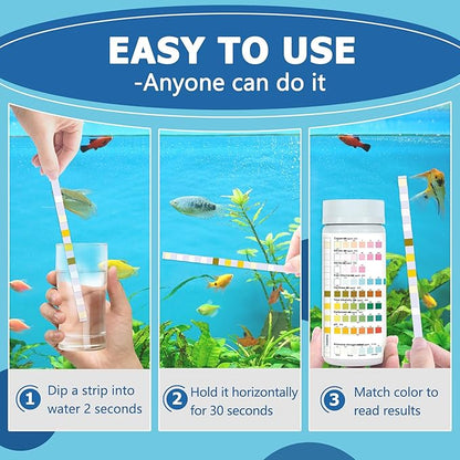 Aquarium Test Strips for Freshwater Fish – 9 in 1 Fish Tank Water Test Strips, Fast & Easy Color Chart for Beginners, Test Ammonia Nitrite Nitrate pH Chlorine Hardness, 50 Strips