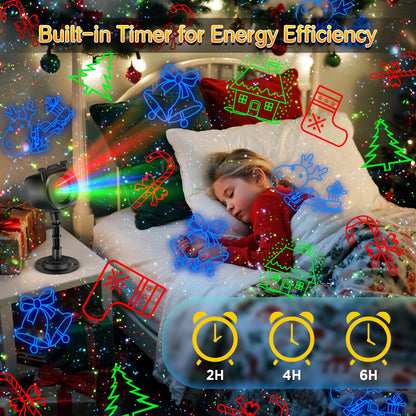 Christmas Lights Projector Outdoor, 2-in-1 Holiday Light Projector with 4 Slides & 8 Brighter HD Patterns, Moving RGB Firefly Effects Light for Christmas Decorations, Halloween, Yard & Garden